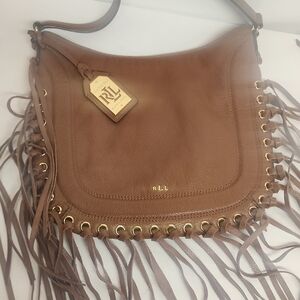 Lauren Ralph Lauren Leather Brown Fringe Crossbody Hobo Saddle Shoulder Bag